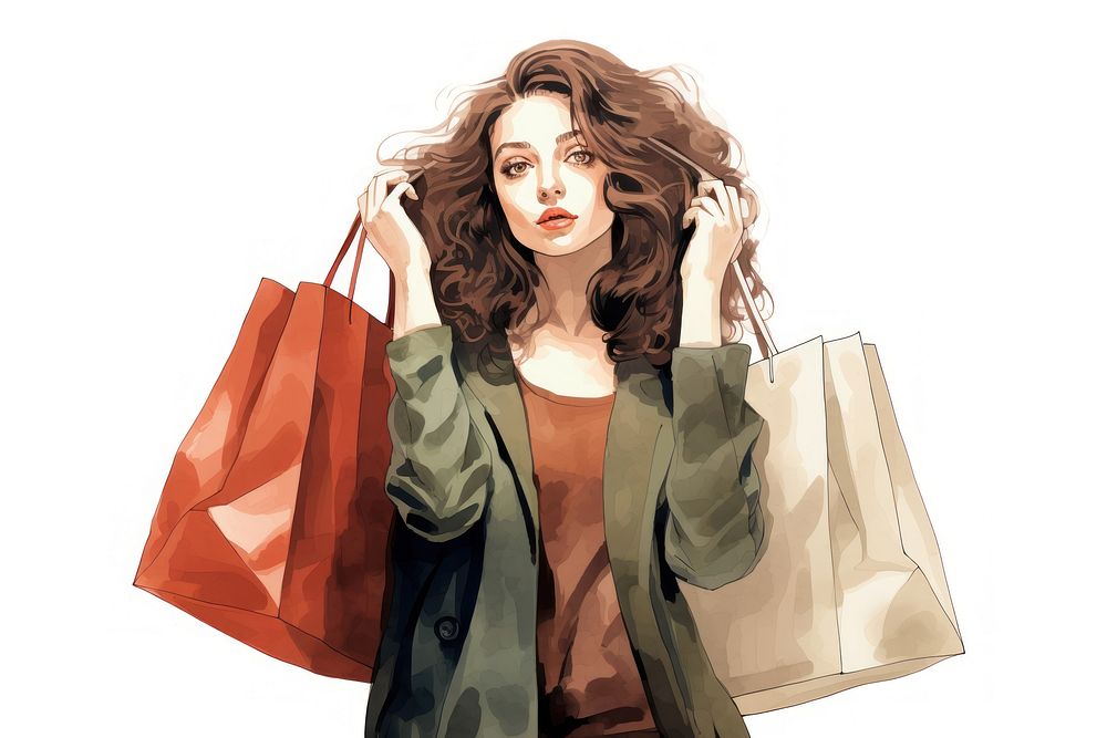 A woman holding shopping bags adult white background consumerism.