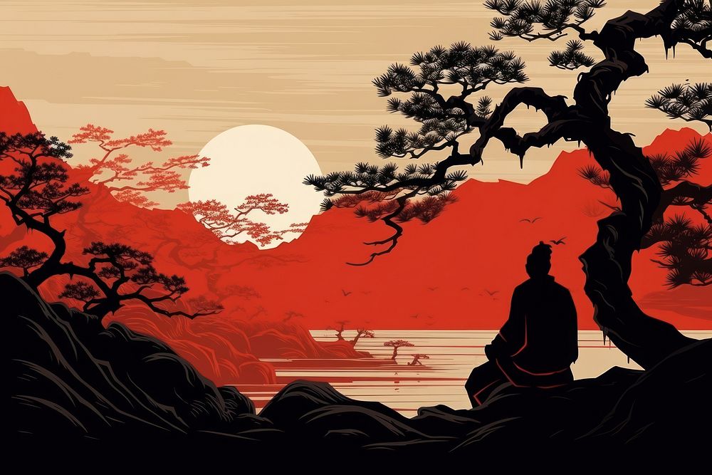 Isolated japanese samurai nature silhouette outdoors. AI generated Image by rawpixel.