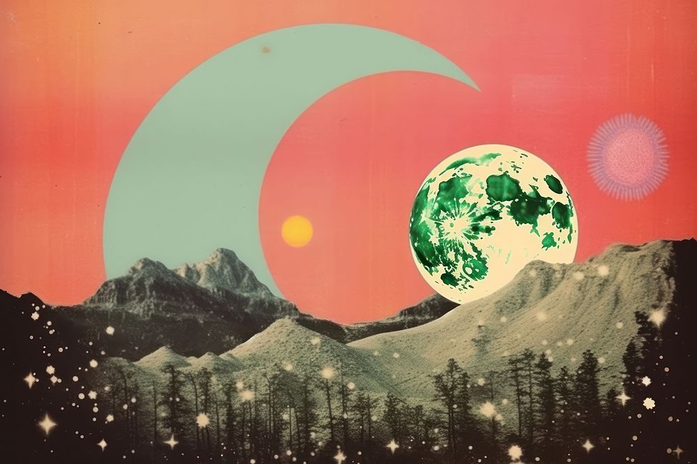 Collage Retro dreamy moon astronomy outdoors nature.