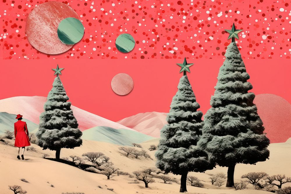Collage Retro dreamy christmas plant tree tranquility.