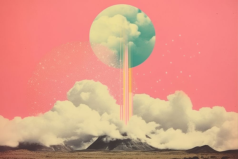 Collage Retro dreamy cloud mountain outdoors nature.