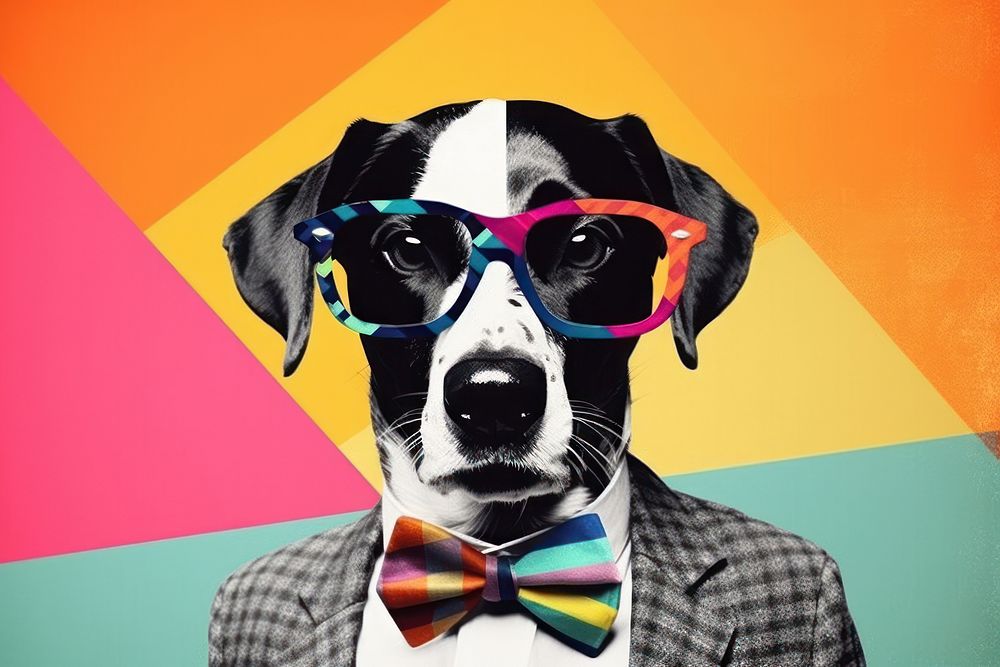 Collage Retro dreamy dog sunglasses portrait mammal.