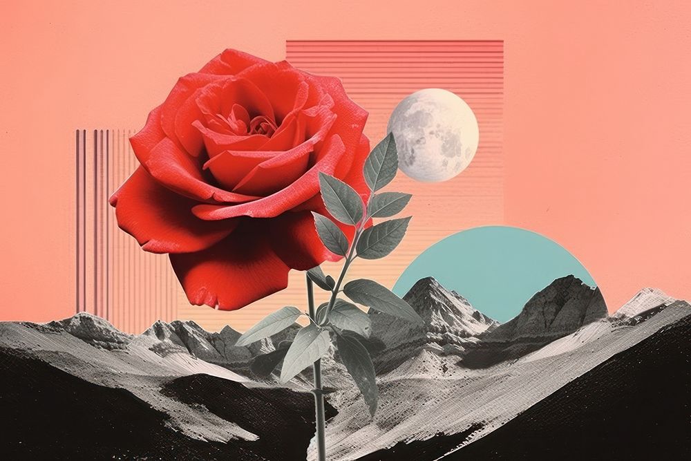 Collage Retro dreamy rose flower plant art.