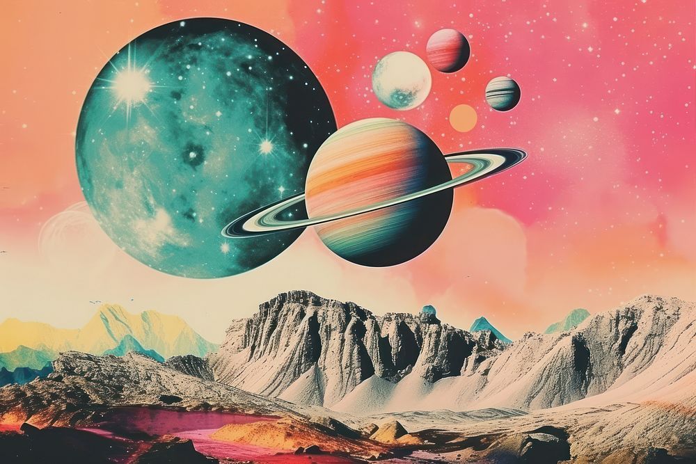 Collage Retro dreamy space astronomy universe outdoors.