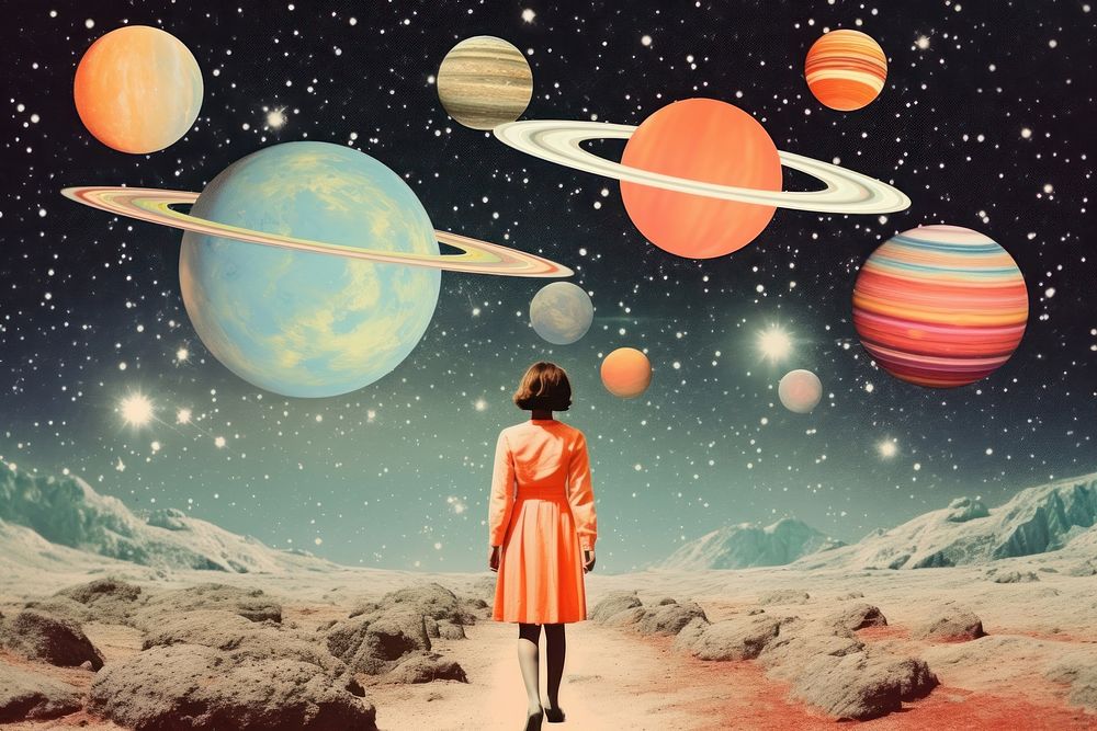 Collage Retro dreamy space astronomy universe outdoors.