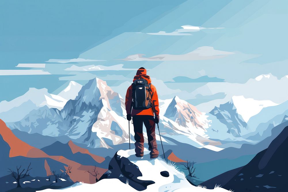 Winter landscape mountain backpack nature. AI generated Image by rawpixel.