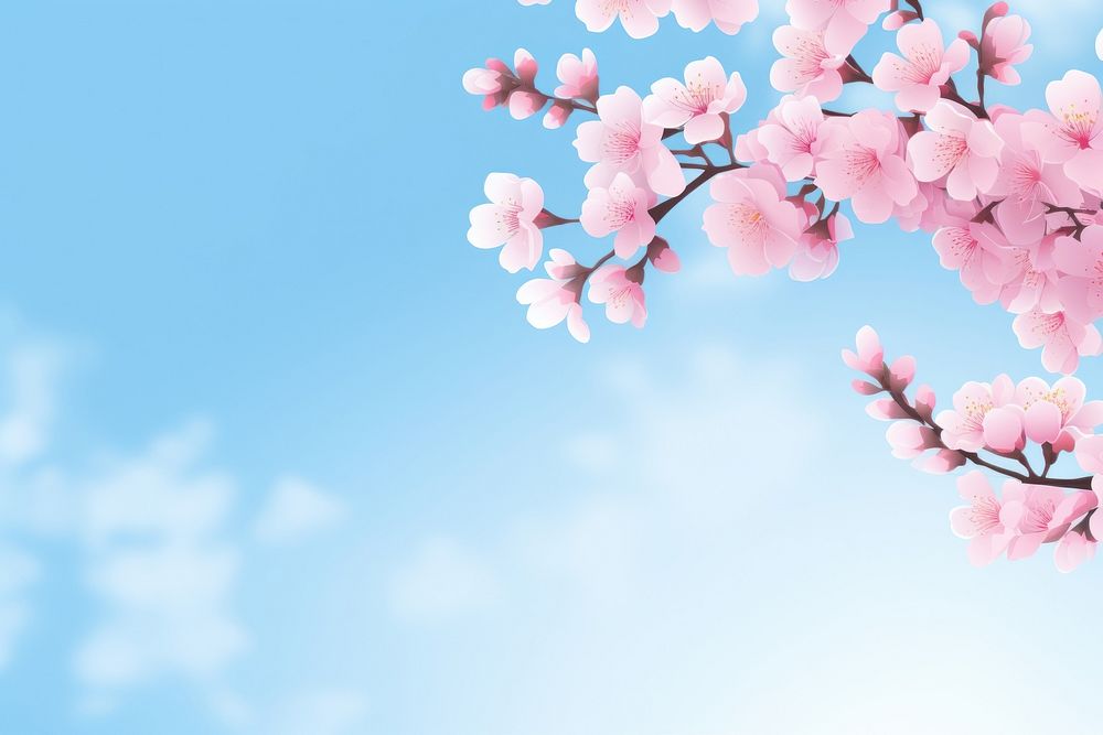  Pink sakura flowers blossom nature sky. AI generated Image by rawpixel.