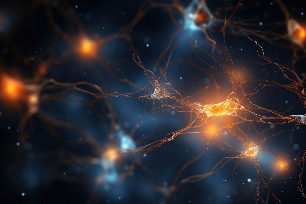 Neurons with an orange and yellow light space astronomy universe.