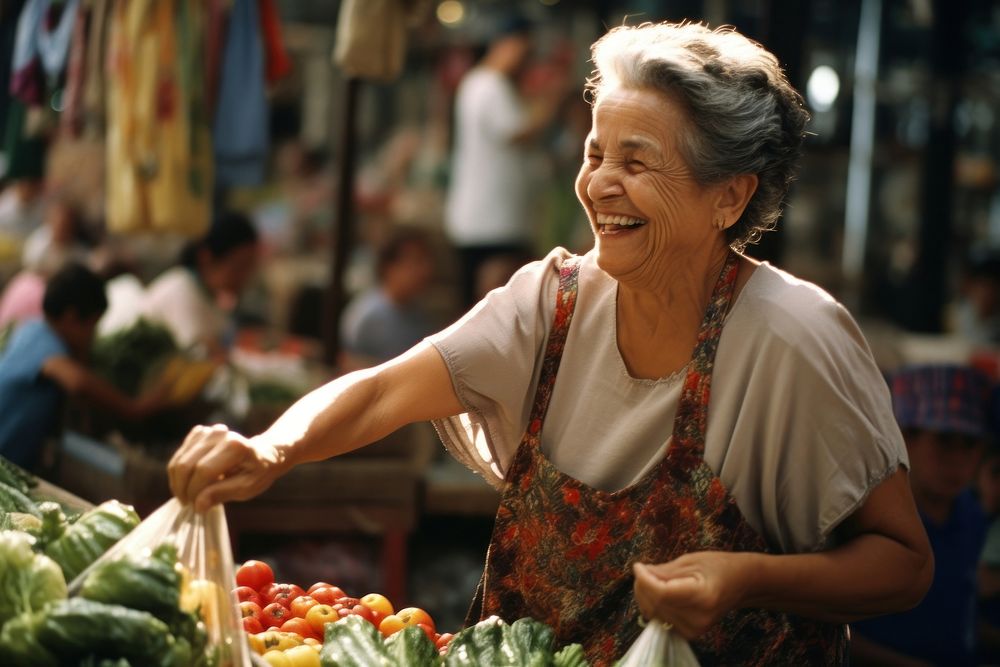 Old Latin woman market shopping adult.