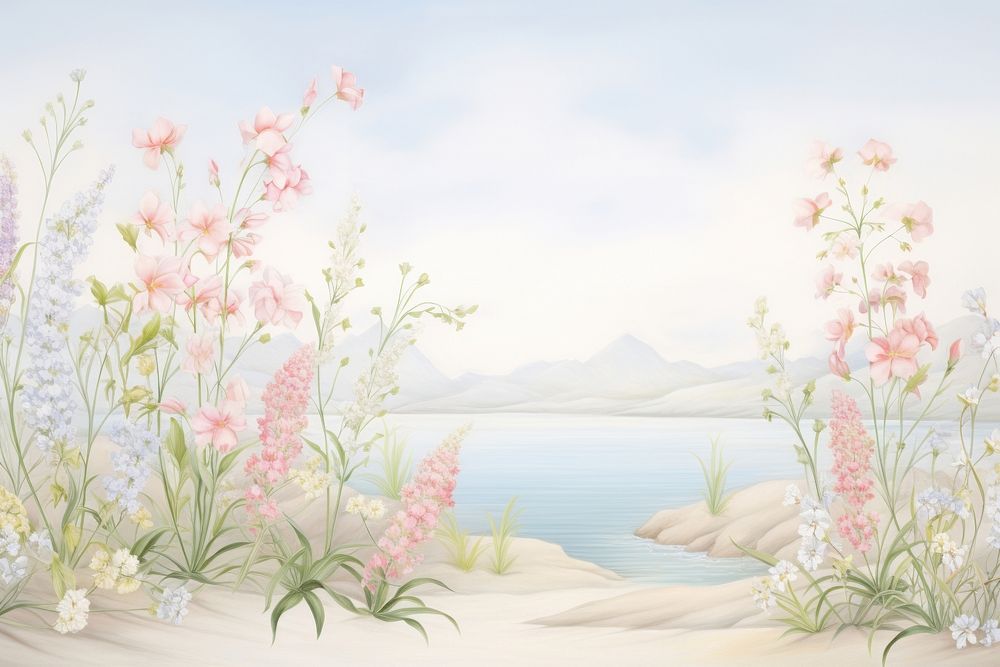 Painting of bush bloom border outdoors pattern nature.