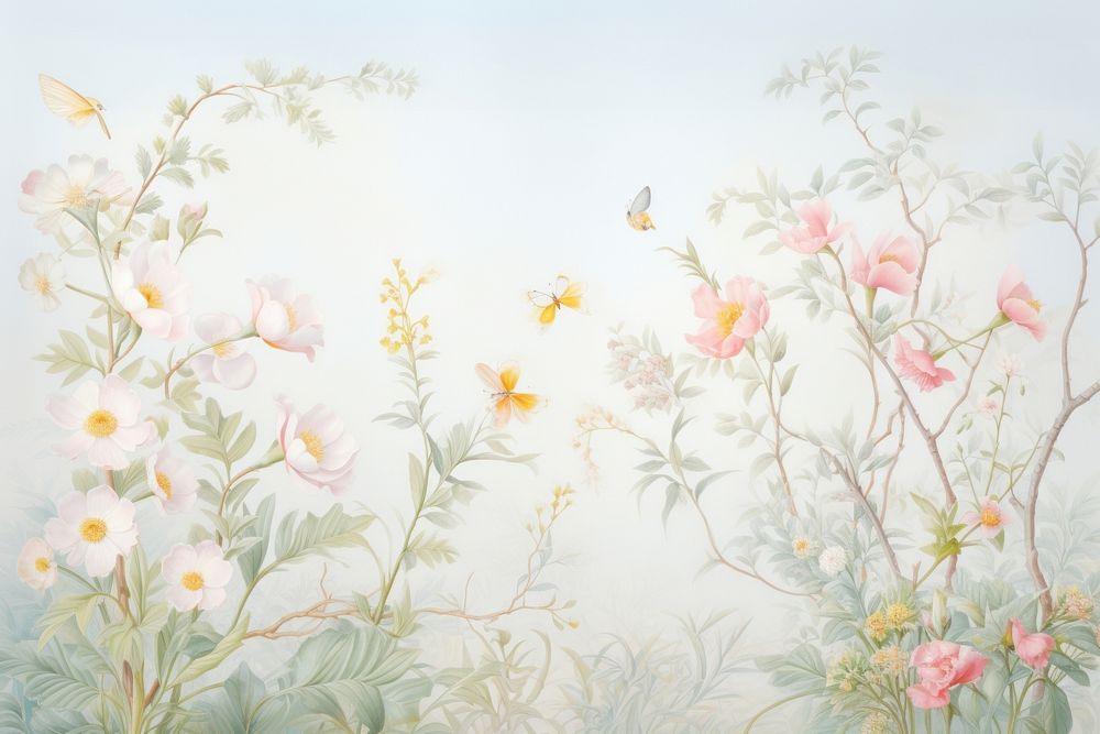 Painting of bush bloom border backgrounds pattern nature.
