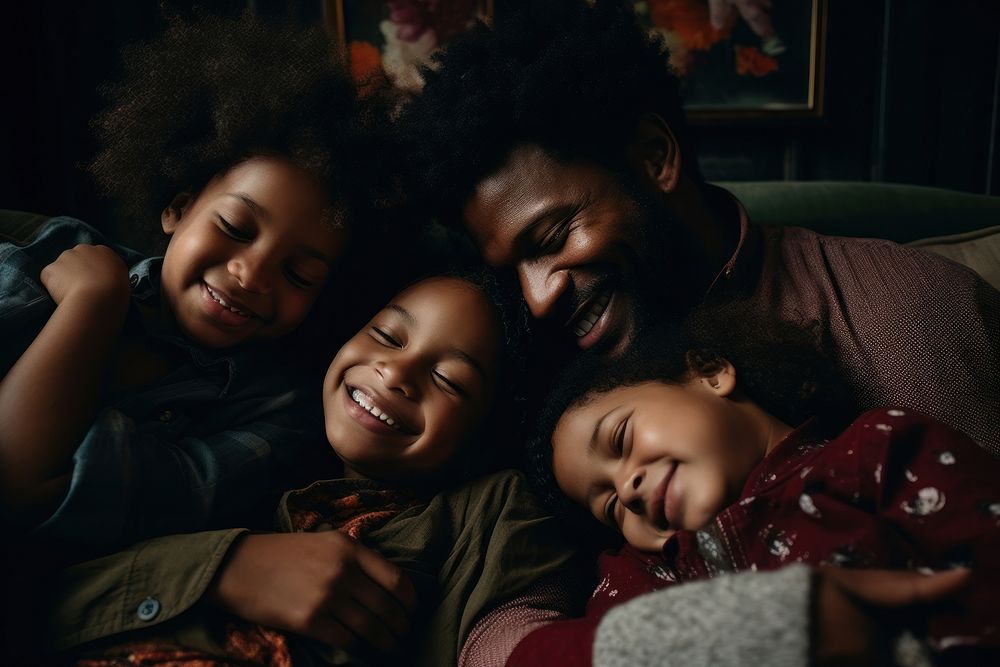Black family laughing portrait child.