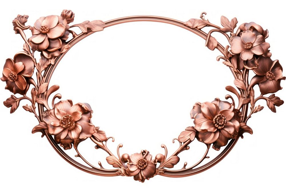 Nouveau art of garland flower frame jewelry copper white background.