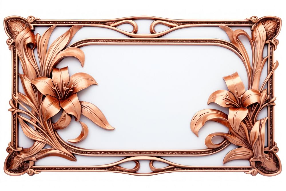 Nouveau art of lily frame flower white background rectangle.