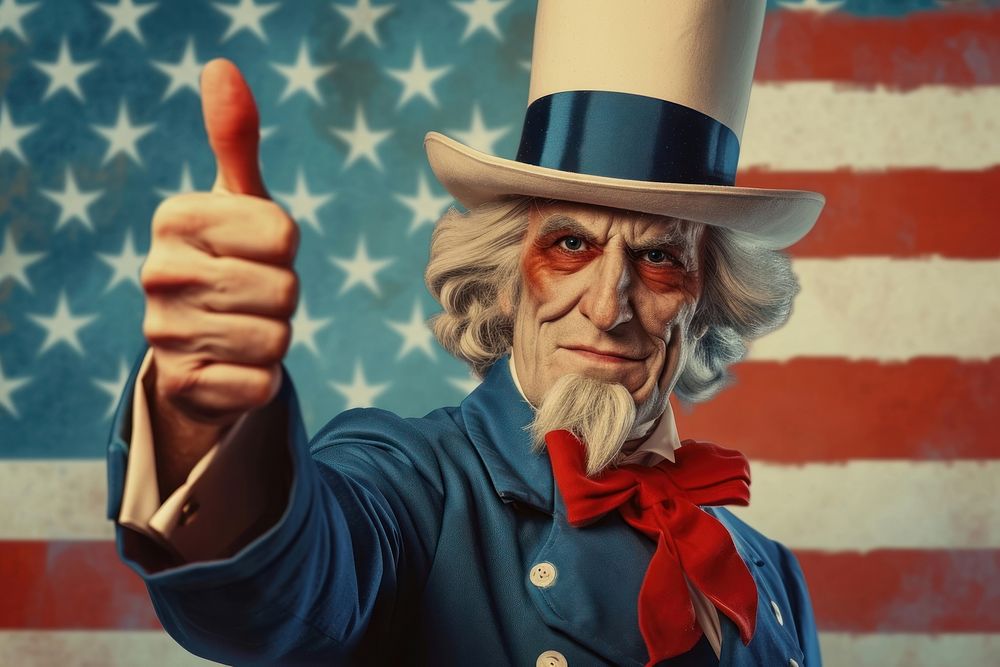 Uncle sam with thumbs up hand in america theme portrait adult photo.