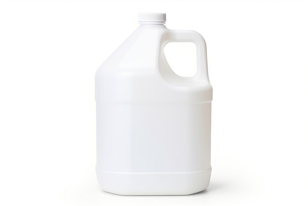 White plastic gallon milk white background container.