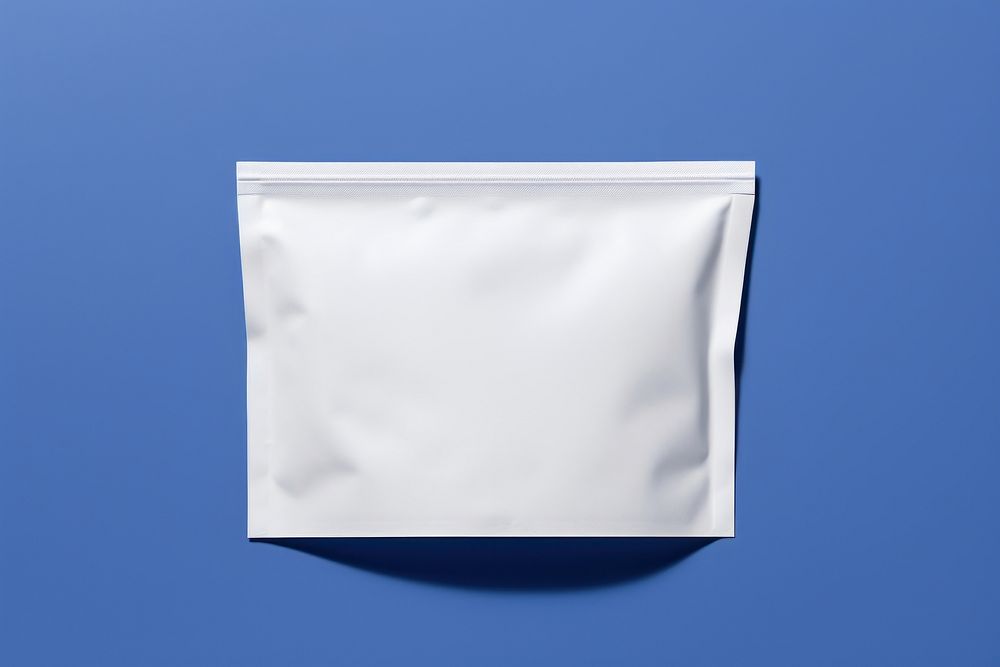 Pouch packaging  white blue plastic.