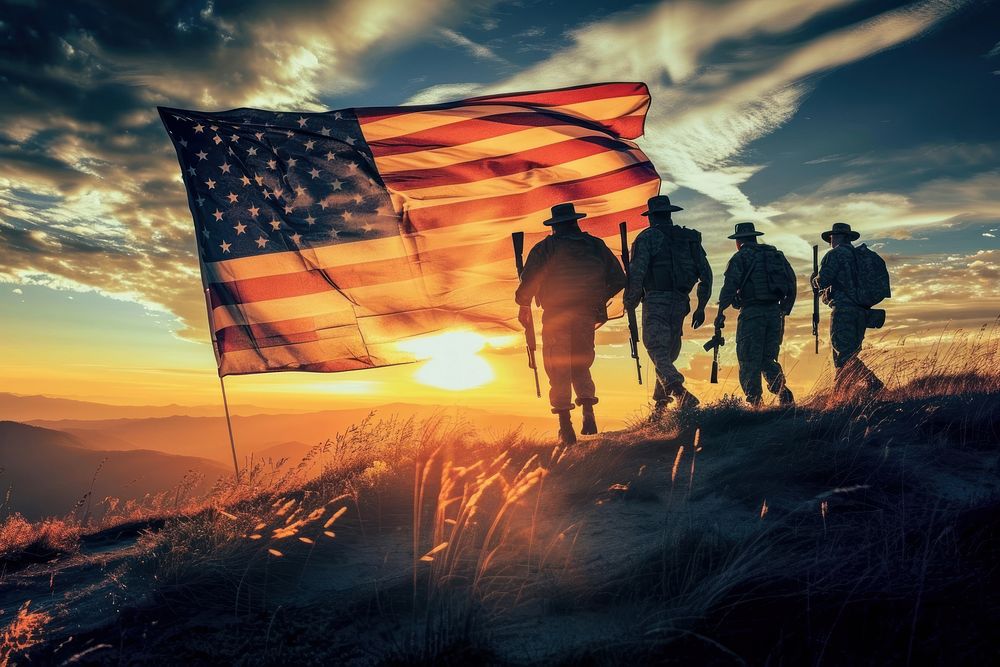 Celebration of veteran day in America outdoors adult flag.