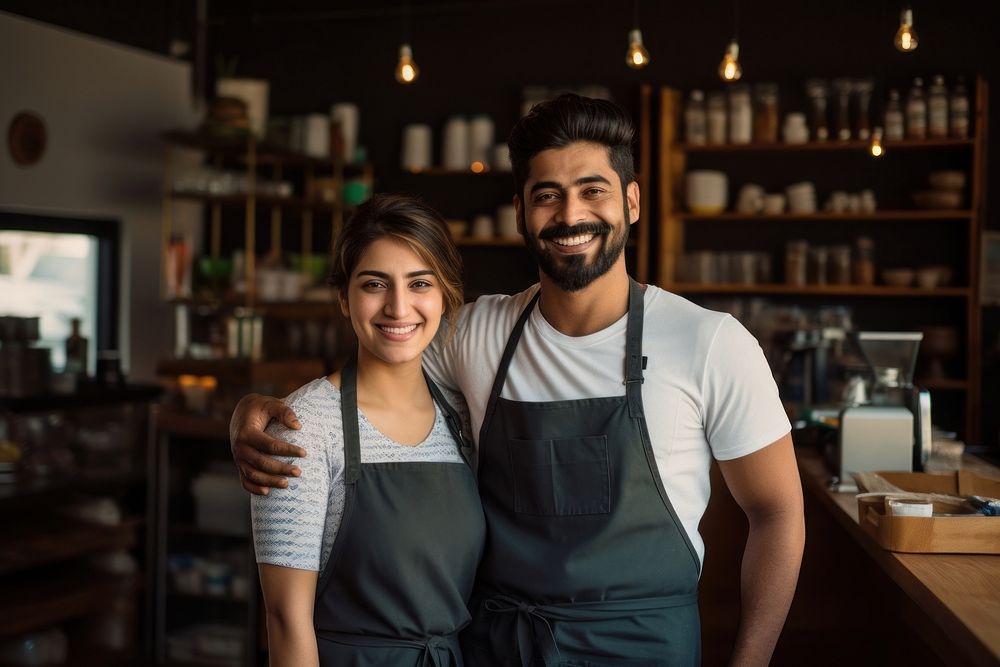 South asian couple adult apron togetherness. AI generated Image by rawpixel.