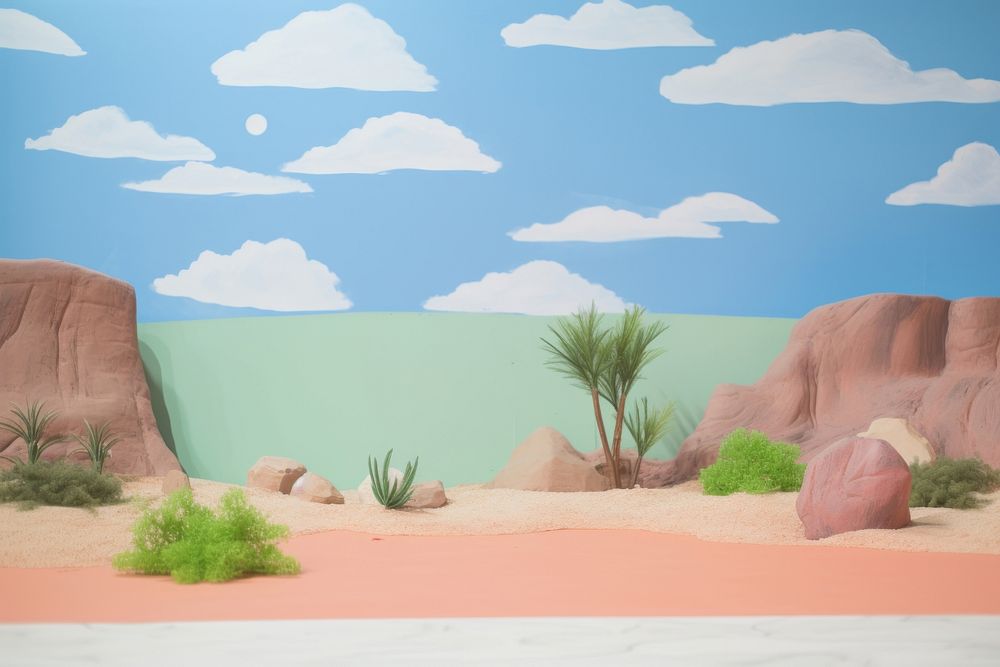 Landscape outdoors painting desert. AI generated Image by rawpixel.