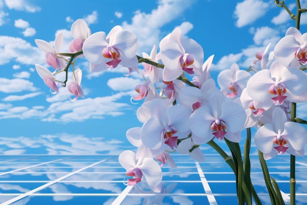 Orchid tile background outdoors blossom flower. AI generated Image by rawpixel.