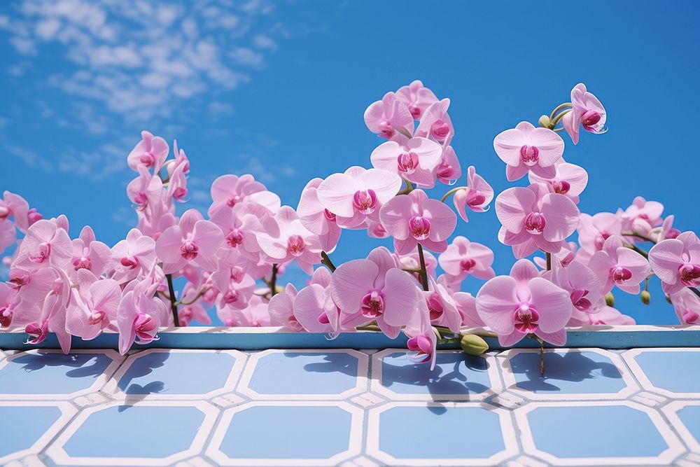 Orchid tile pattern background outdoors blossom flower. AI generated Image by rawpixel.