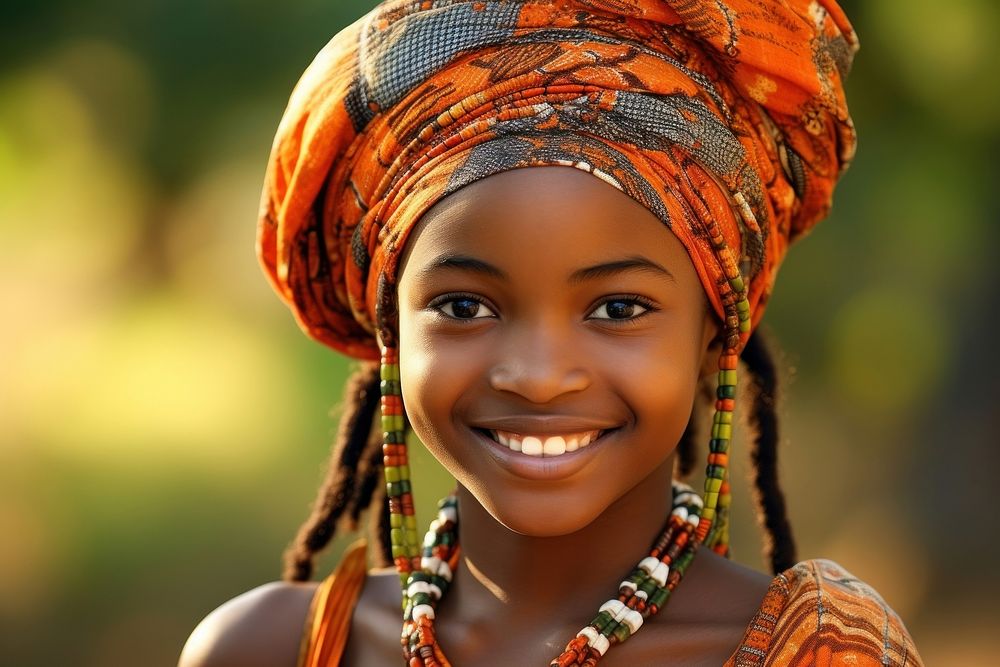 African girl necklace jewelry smiling.