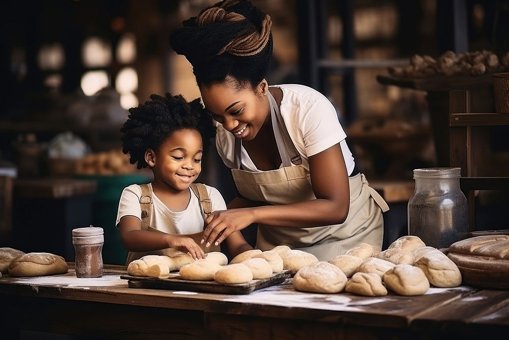 Bakery black mom and kid bread adult.