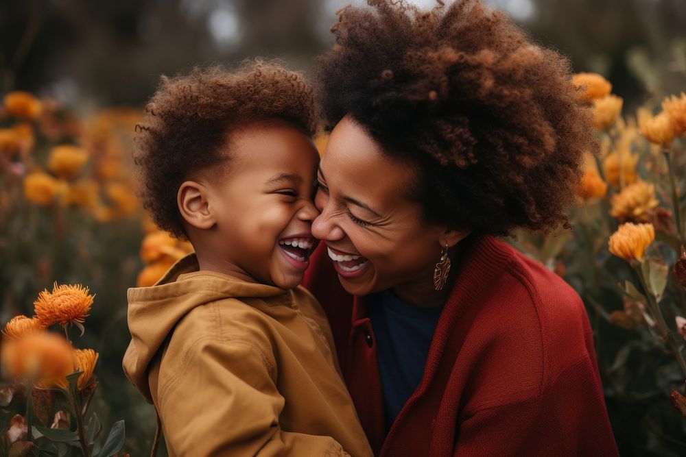 Black mother and son laughing child adult.