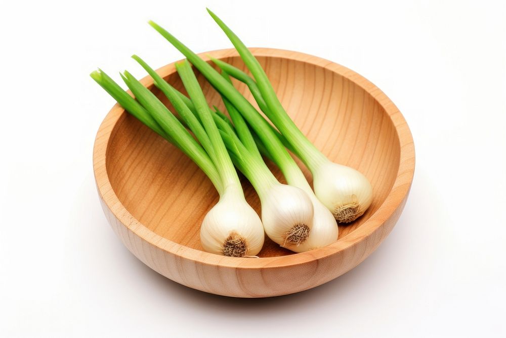 Green onion in wooden bowl vegetable plant green.