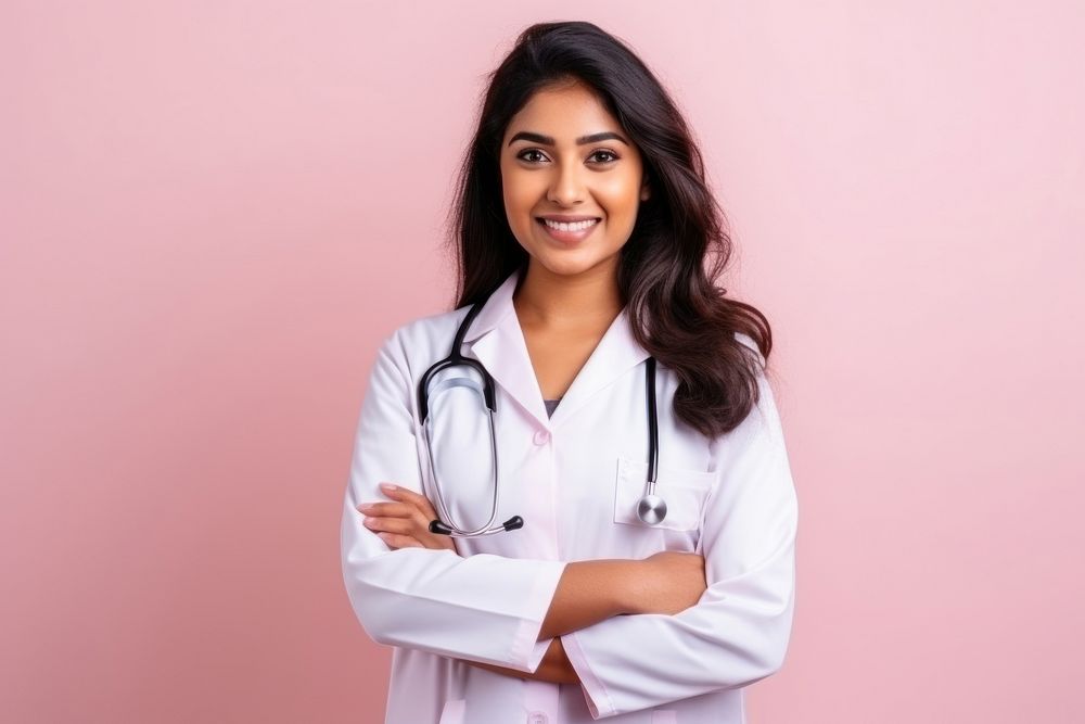 South asian doctor standing smiling. AI generated Image by rawpixel.