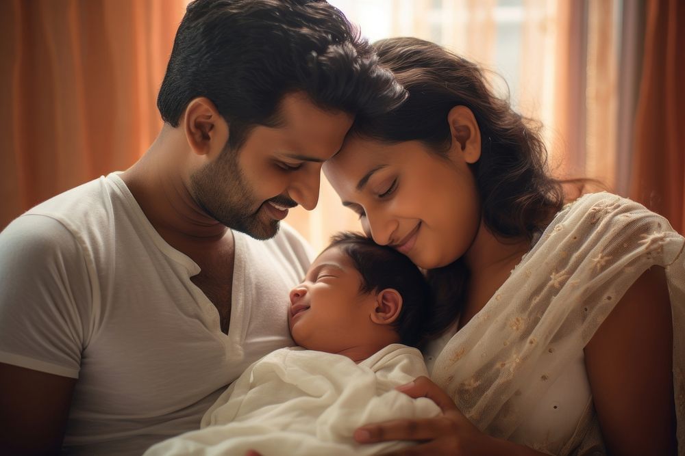 South asian portrait newborn parent. AI generated Image by rawpixel.