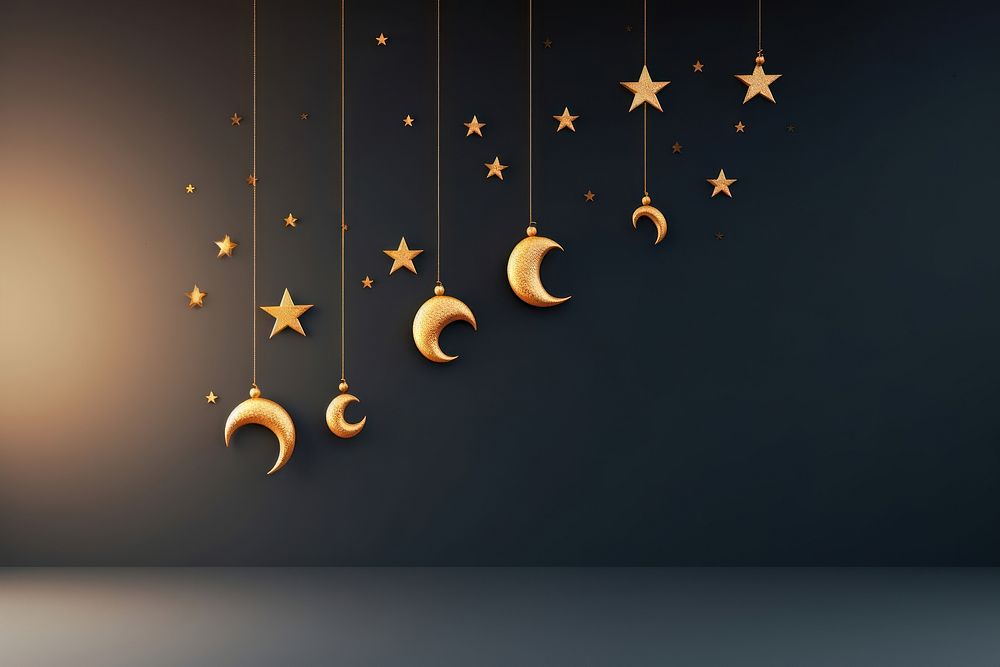 Ramadan Kareem holiday astronomy crescent hanging.