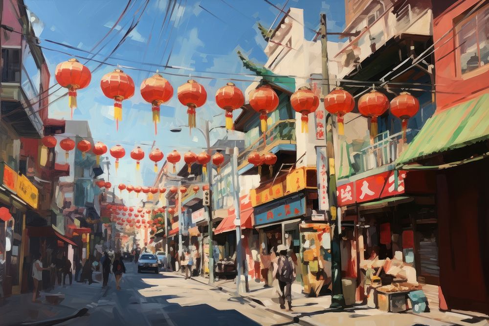 PNG China town in LA festival street city. AI generated Image by rawpixel.