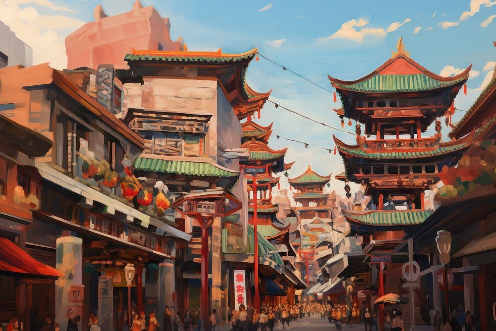 PNG China town in LA city infrastructure neighbourhood. AI generated Image by rawpixel.