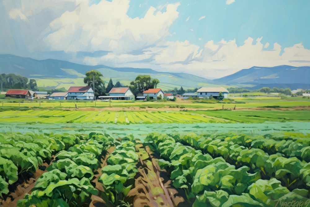 PNG Farm landscape with fresh green architecture agriculture outdoors. AI generated Image by rawpixel.