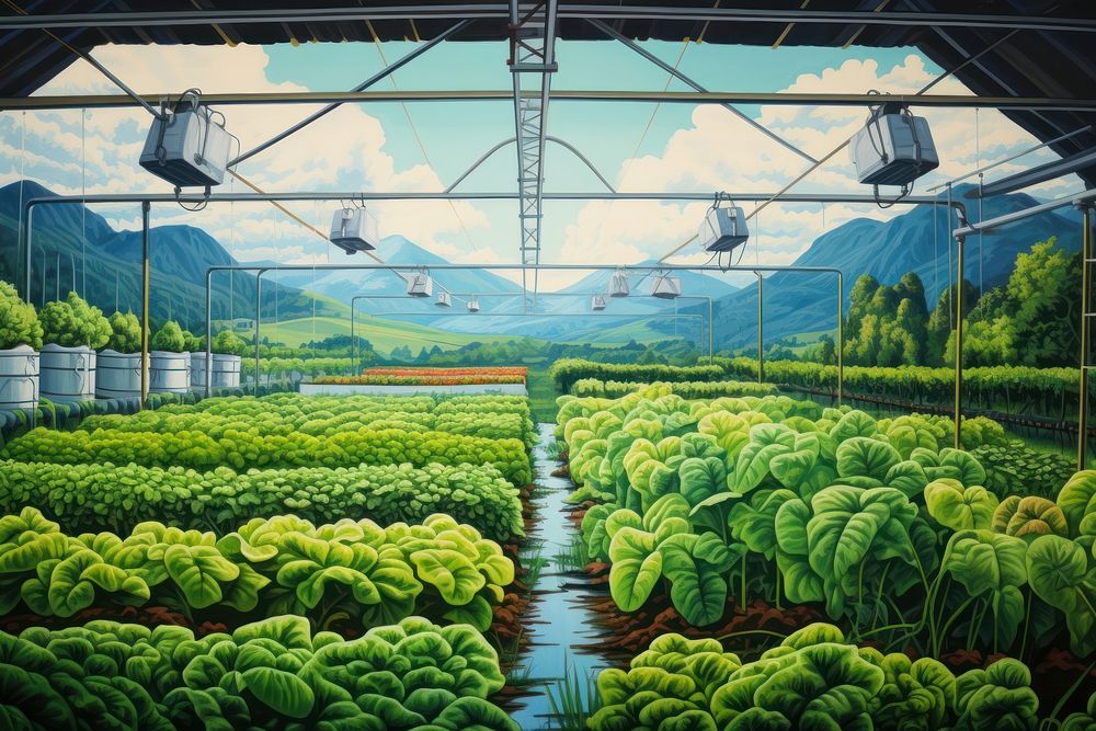 PNG Hydroponics smart farm agriculture outdoors painting. AI generated Image by rawpixel.