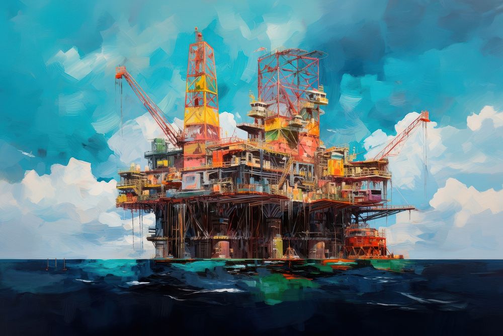PNG Oil platform in ocean outdoors architecture construction. AI generated Image by rawpixel.