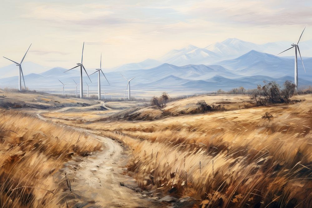  Landscape with wind turbines outdoors windmill nature. AI generated Image by rawpixel.