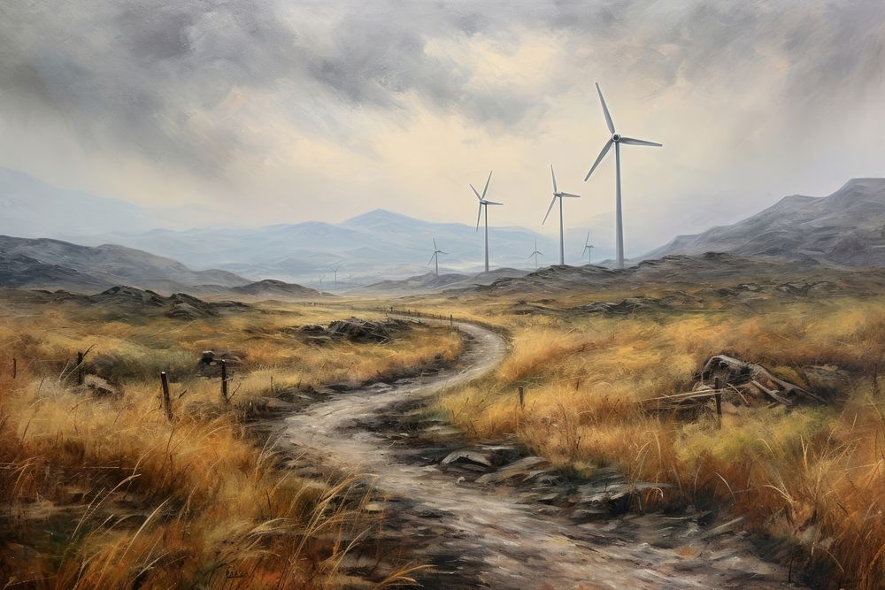 Landscape with wind turbines outdoors windmill nature. AI generated Image by rawpixel.