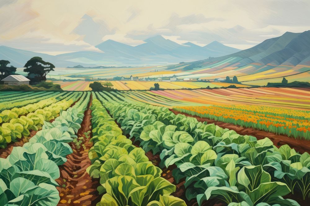 PNG Modern agriculture landscape outdoors painting nature. AI generated Image by rawpixel.
