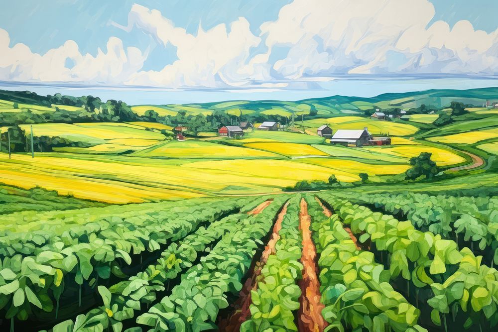 PNG Modern agriculture landscape outdoors painting nature. AI generated Image by rawpixel.