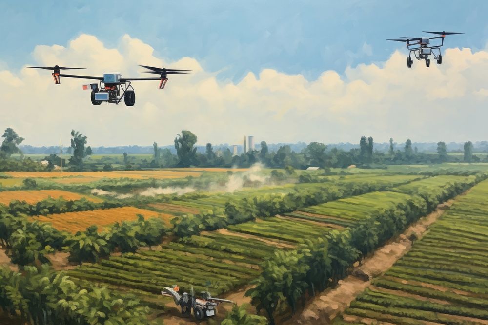 PNG Modern farming with a drone helicopter outdoors aircraft. AI generated Image by rawpixel.
