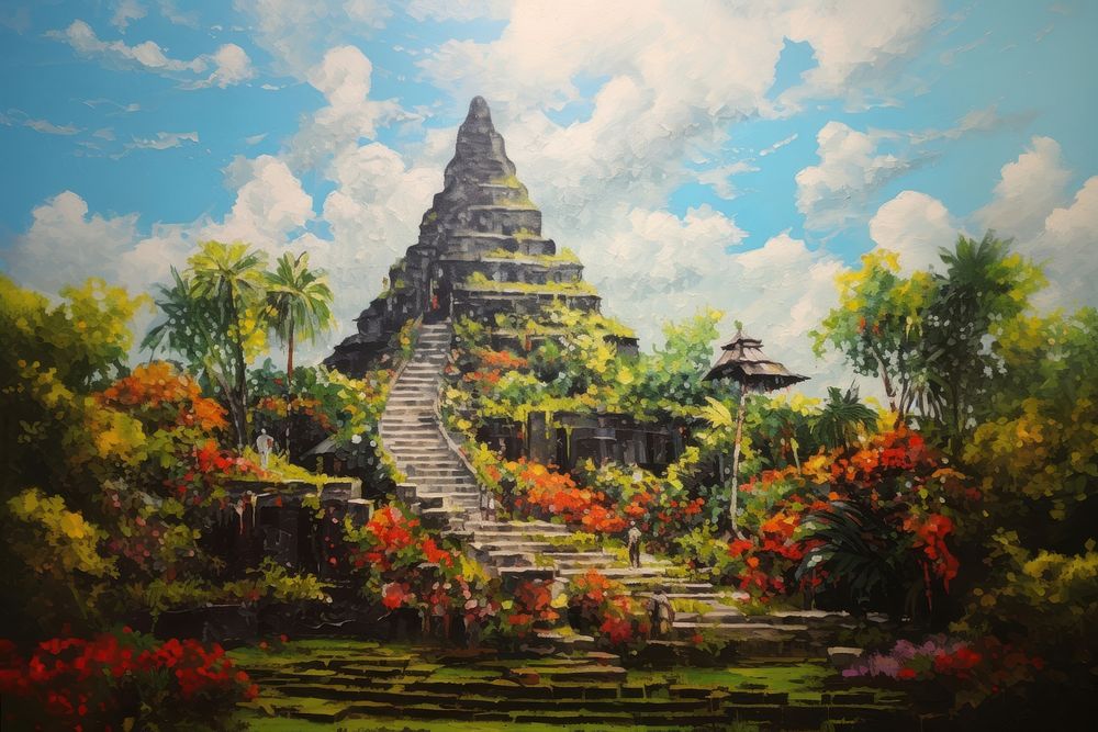 PNG Wat arun landscape painting spirituality architecture. AI generated Image by rawpixel.