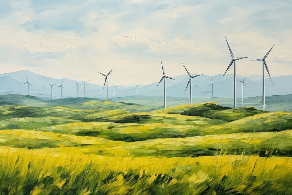 PNG Wind turbines on green meadow grassland outdoors windmill. AI generated Image by rawpixel.