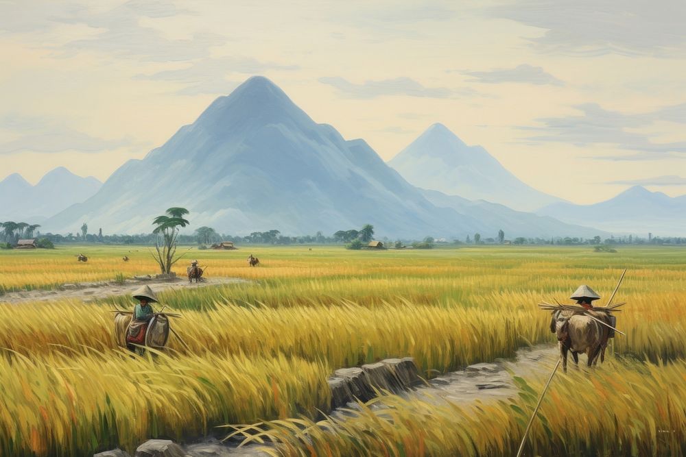 PNG Vietnam rice field while harvesting landscape grassland livestock. 