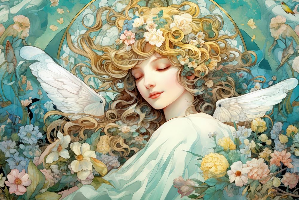 Serene joyful angel art archangel painting.