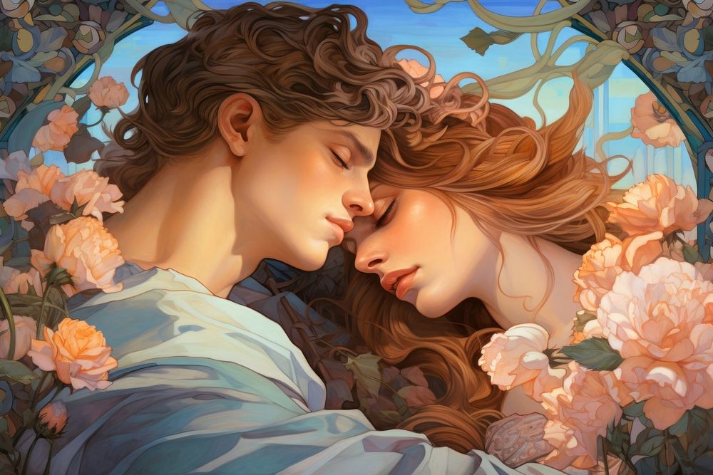 Serene stunning male couple lover art photography painting.