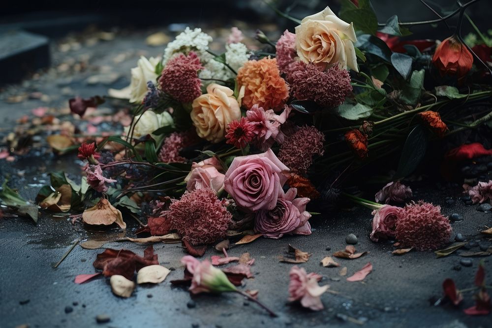 Flower bouquet crushed on the ground petal plant rose. AI generated Image by rawpixel.