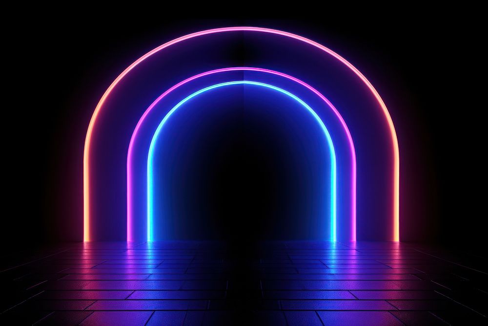 Square arch design neon background purple light night. AI generated Image by rawpixel.